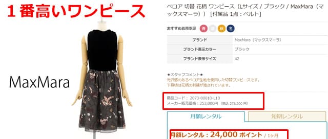 ブリスタレンタル一番高いドレス